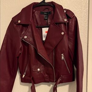 Forever 21 Women's Burgundy Leather Jacket